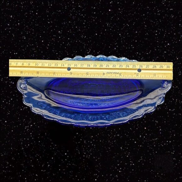 Vintage Mount Vernon George & Martha Washington Cobalt Blue Glass Oval Plate 9”W - Picture 9 of 10